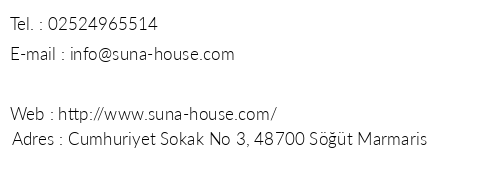 Suna House Butik Otel telefon numaralar, faks, e-mail, posta adresi ve iletiim bilgileri